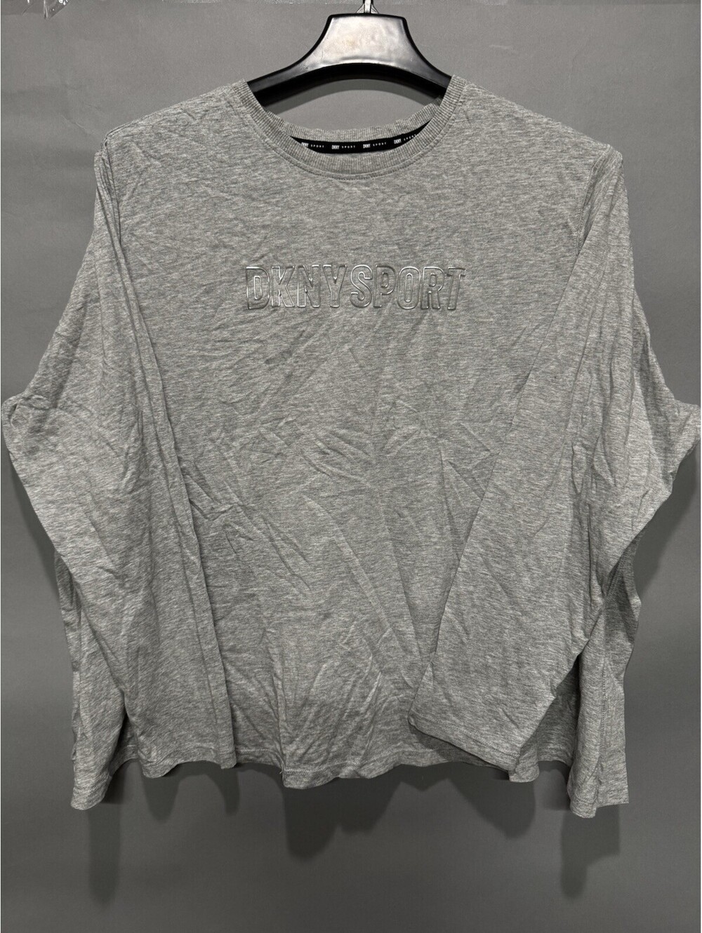 DKNY Sport Women's Varsity Puff Logo T-Shirt Gray Short Sleeve Size XL